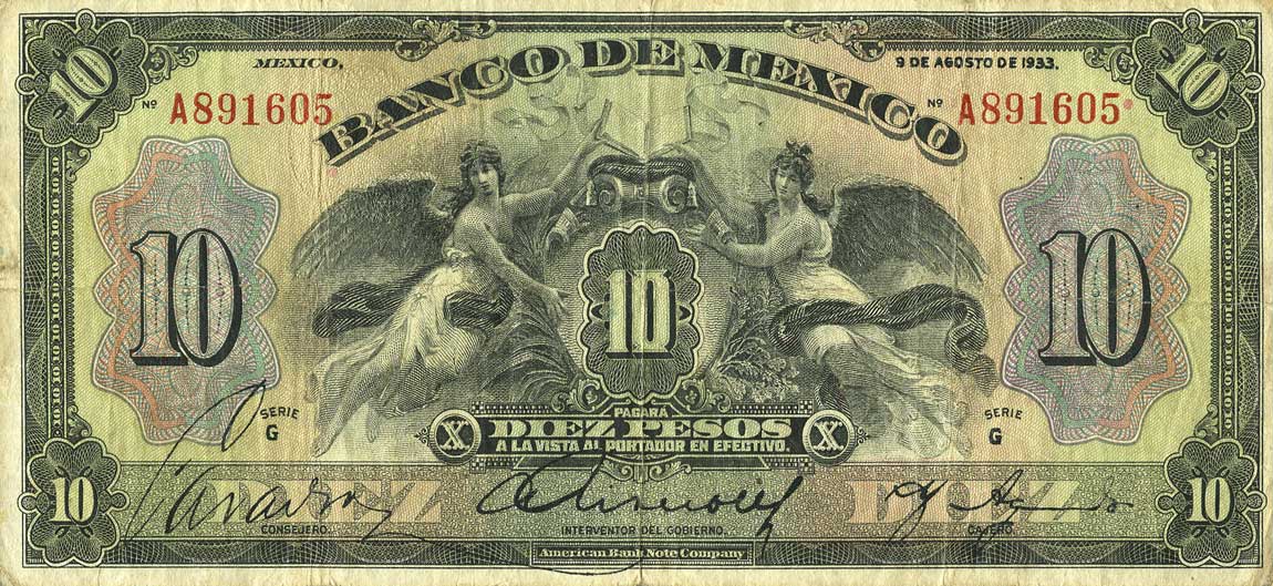 Front of Mexico p22f: 10 Pesos from 1933