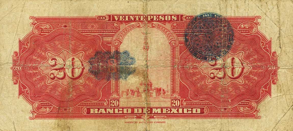 Back of Mexico p23d: 20 Pesos from 1932