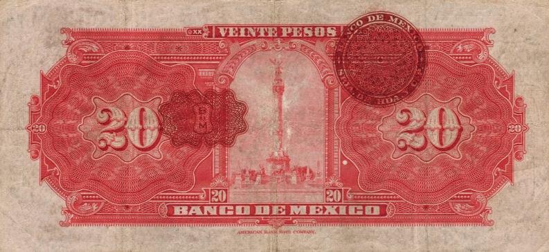 Back of Mexico p23e: 20 Pesos from 1933