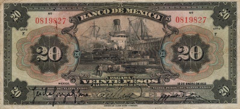 Front of Mexico p23e: 20 Pesos from 1933