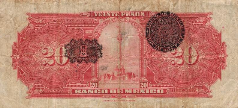 Back of Mexico p23h: 20 Pesos from 1925