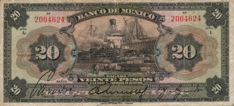 Front of Mexico p23h: 20 Pesos from 1925