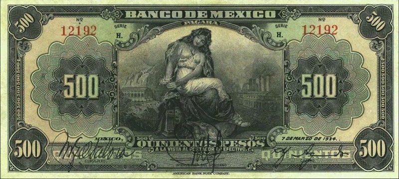 Front of Mexico p26g: 500 Pesos from 1934