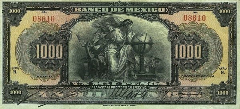 Front of Mexico p27g: 1000 Pesos from 1934