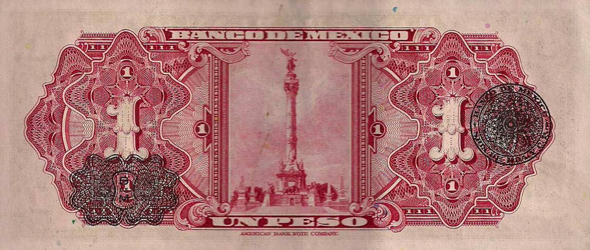 Back of Mexico p28e: 1 Peso from 1943