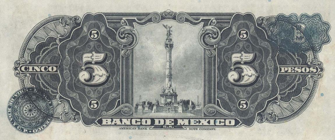 Back of Mexico p34d: 5 Pesos from 1942