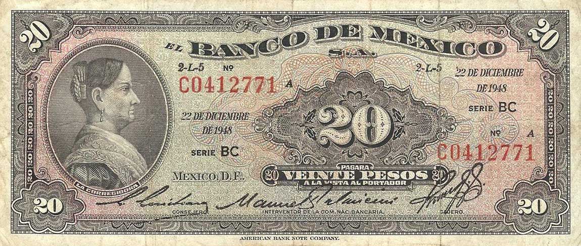 Front of Mexico p48: 20 Pesos from 1948