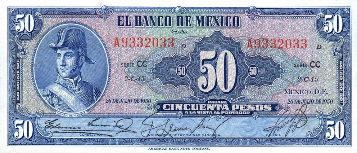 Front of Mexico p49c: 50 Pesos from 1950