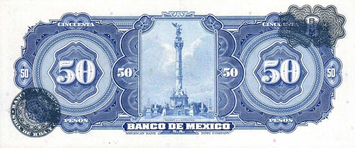 Back of Mexico p49j: 50 Pesos from 1958