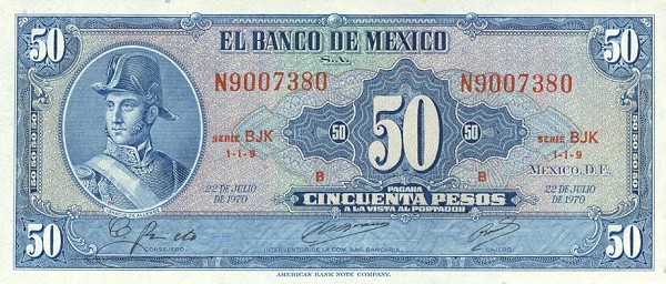 Front of Mexico p49s: 50 Pesos from 1970