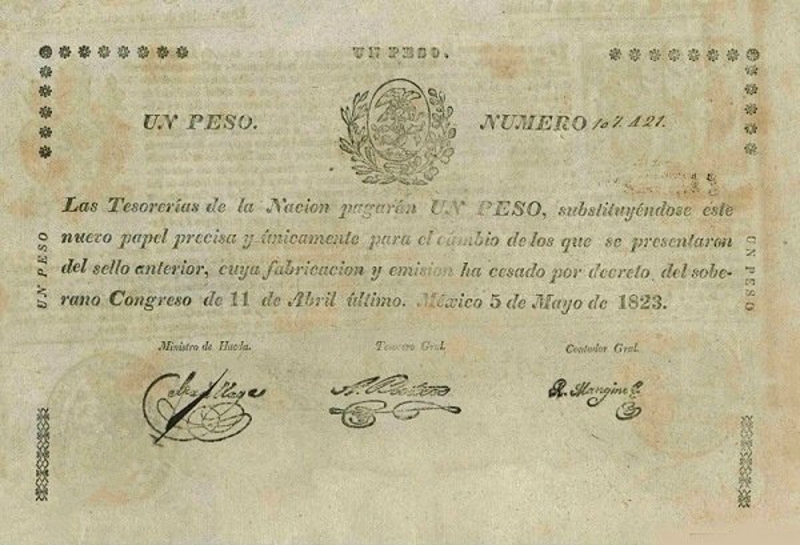 Front of Mexico p4a: 1 Peso from 1823