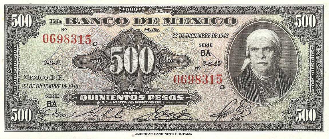 Front of Mexico p51a: 500 Pesos from 1948
