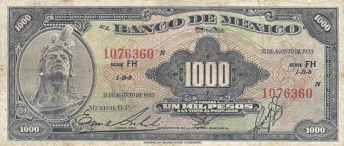 Front of Mexico p52f: 1000 Pesos from 1955