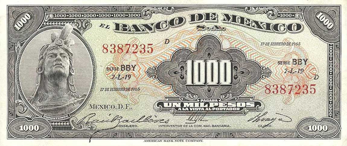 Front of Mexico p52n: 1000 Pesos from 1965