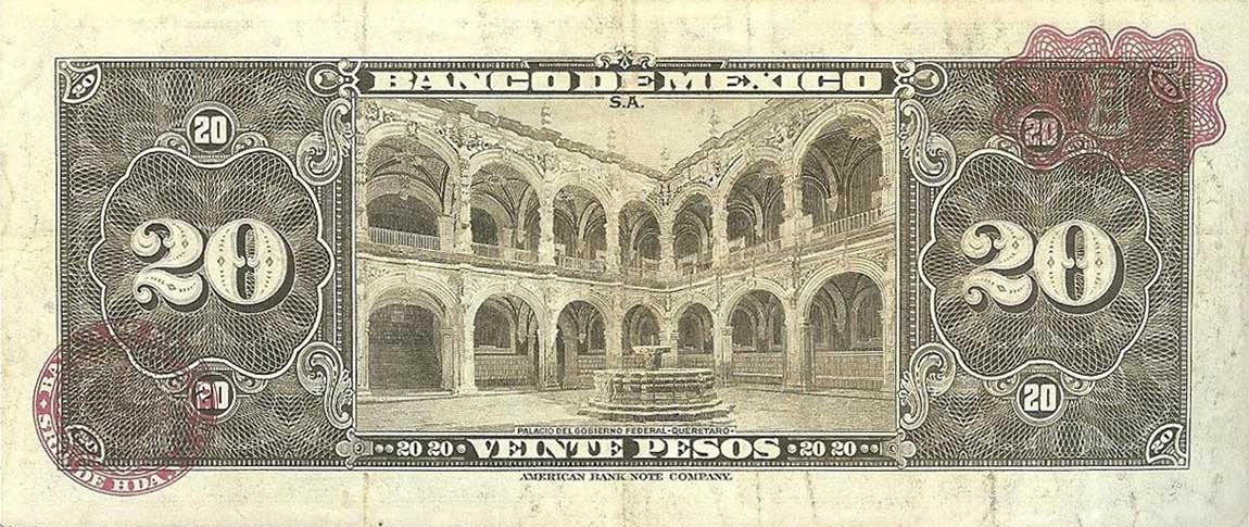 Back of Mexico p54d: 20 Pesos from 1956