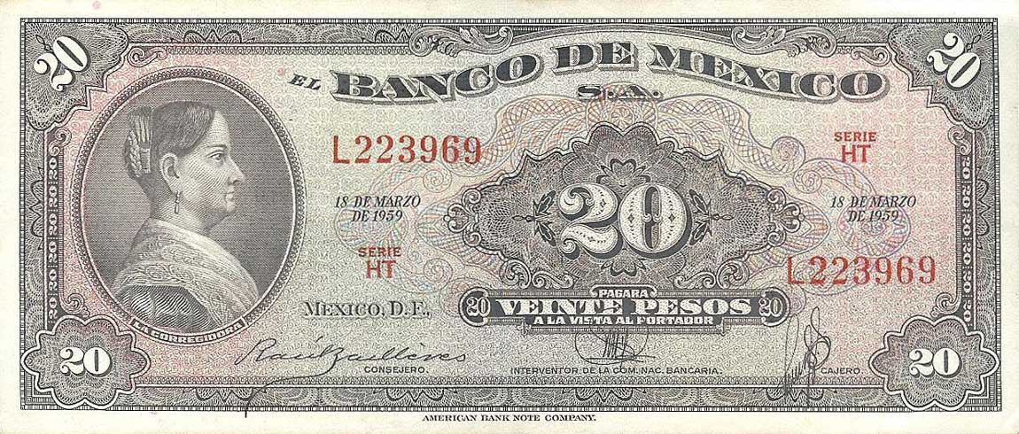Front of Mexico p54g: 20 Pesos from 1959