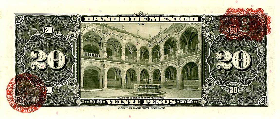 Back of Mexico p54j: 20 Pesos from 1961