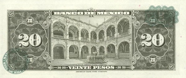 Back of Mexico p54m: 20 Pesos from 1967