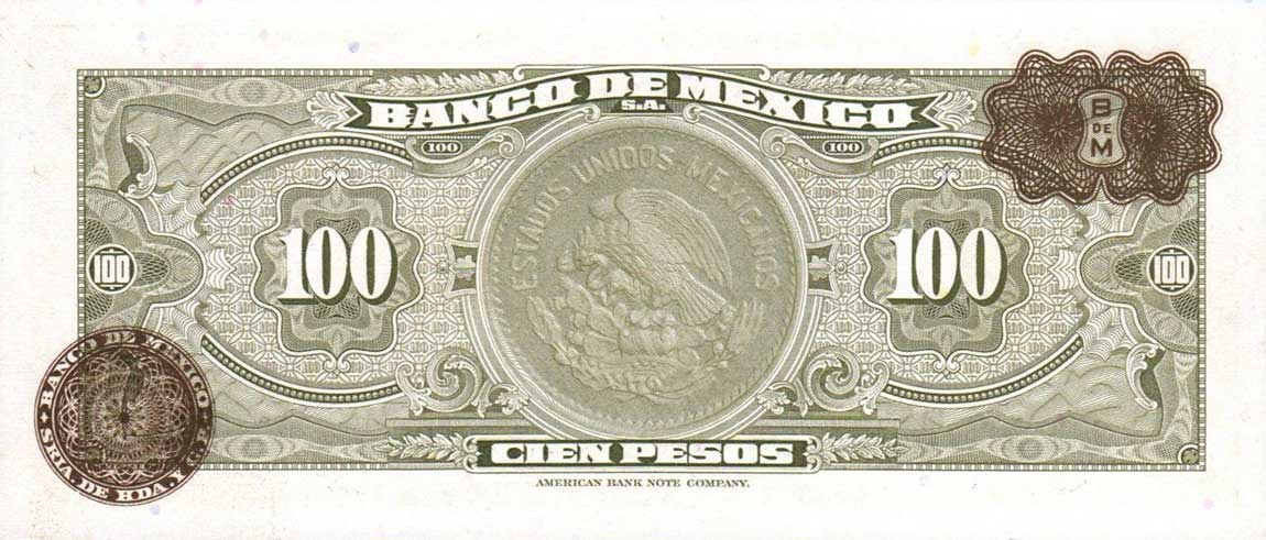Back of Mexico p55h: 100 Pesos from 1959