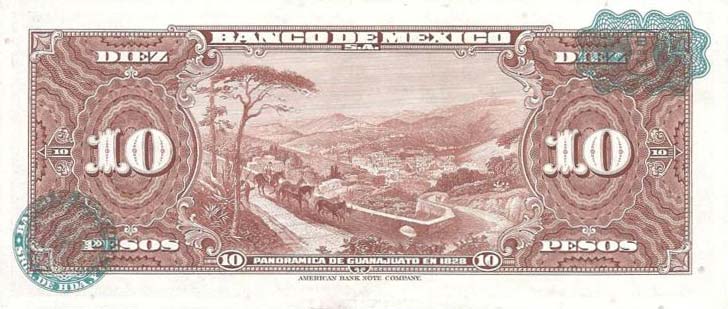 Back of Mexico p58f: 10 Pesos from 1959