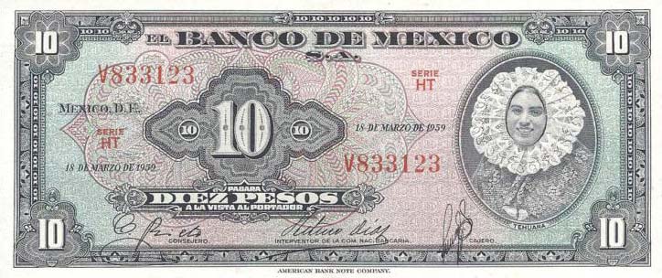Front of Mexico p58f: 10 Pesos from 1959
