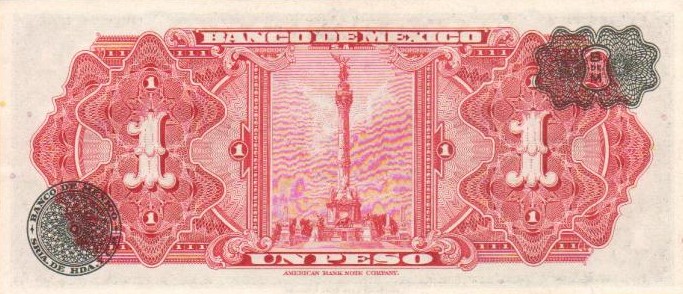 Back of Mexico p59c: 1 Peso from 1957