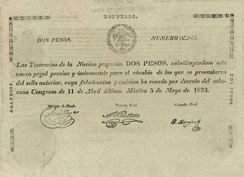 Front of Mexico p5b: 2 Pesos from 1823