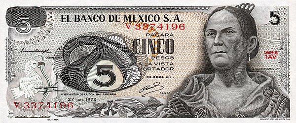 Front of Mexico p62c: 5 Pesos from 1972