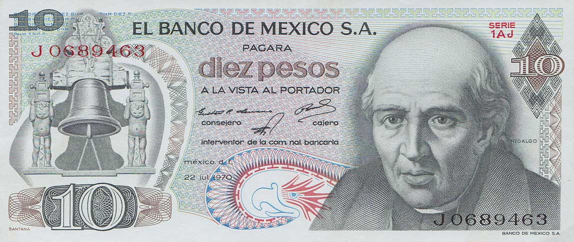 Front of Mexico p63c: 10 Pesos from 1970