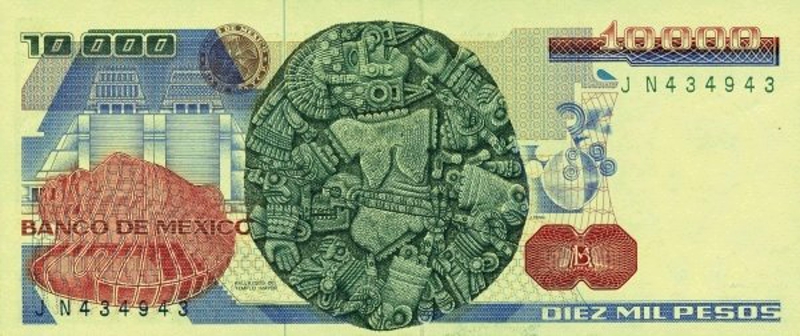 Back of Mexico p89d: 10000 Pesos from 1987