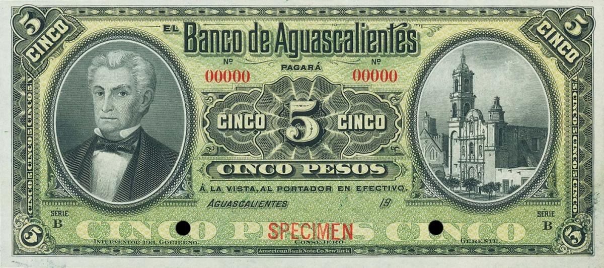 Front of Mexico pS101s1: 5 Pesos from 1902