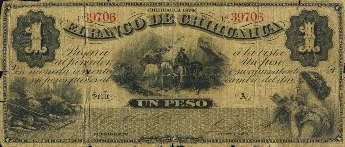 Front of Mexico pS117: 1 Peso from 1874