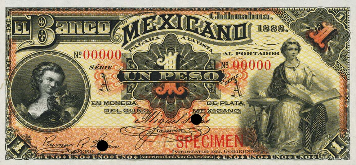 Front of Mexico pS153s: 1 Peso from 1888