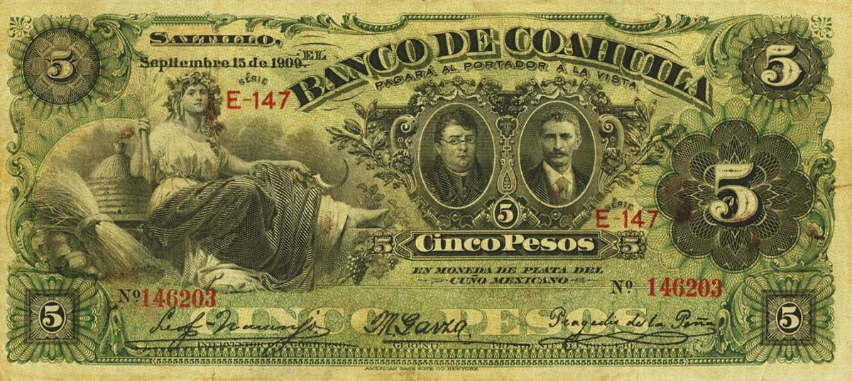 Front of Mexico pS195b: 5 Pesos from 1898