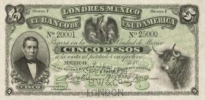 pS224s from Mexico: 5 Pesos from 1887