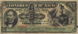 pS233c from Mexico: 5 Pesos from 1889