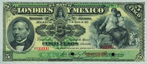 pS233s from Mexico: 5 Pesos from 1889