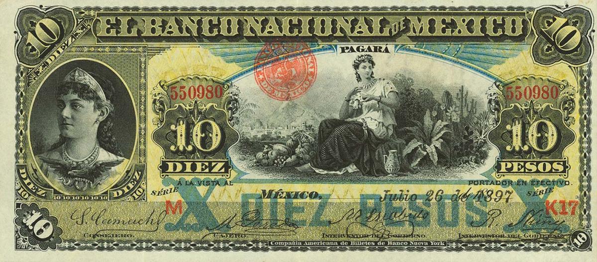 Front of Mexico pS258c: 10 Pesos from 1885