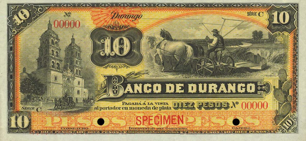 Front of Mexico pS274s3: 10 Pesos from 1891