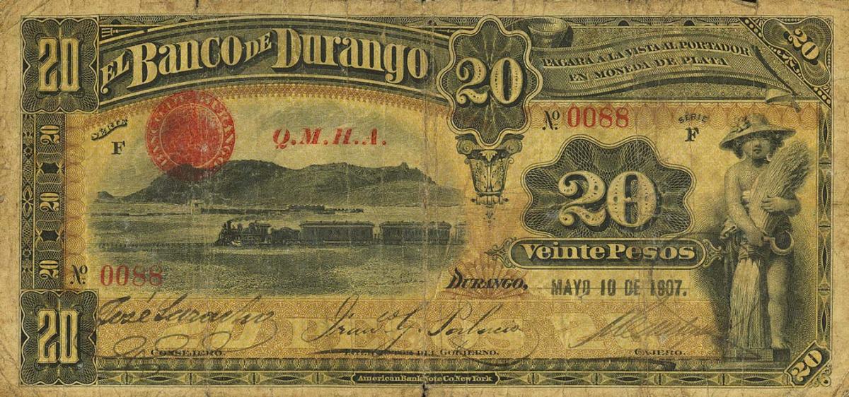 Front of Mexico pS275b: 20 Pesos from 1891