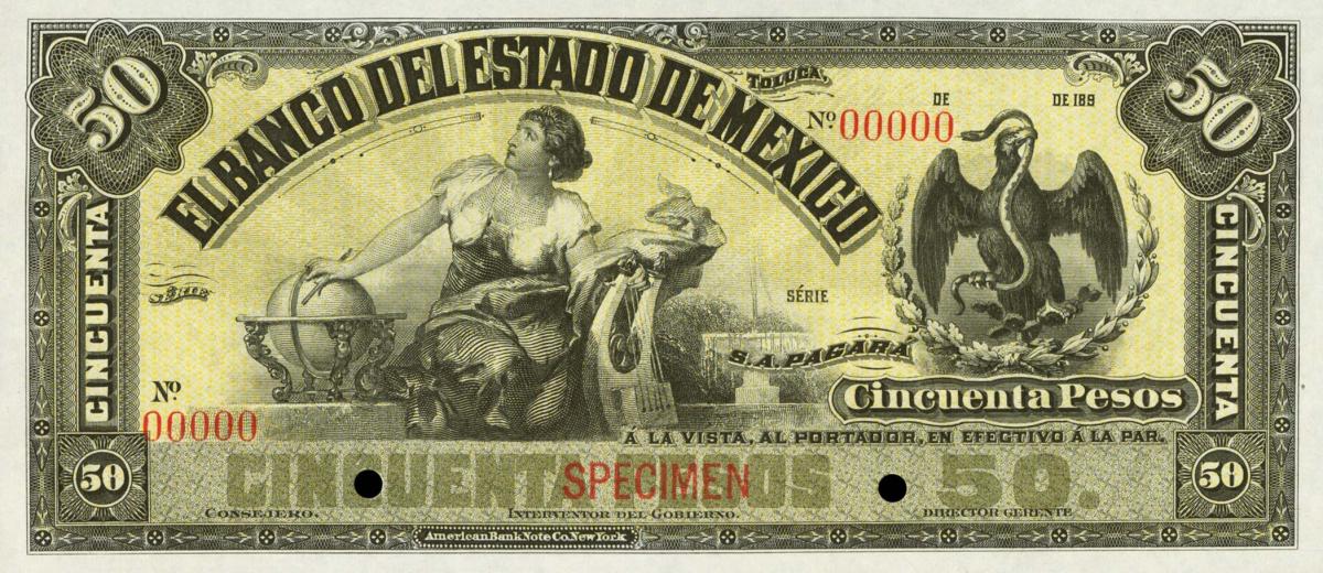 Front of Mexico pS332s: 50 Pesos from 1898