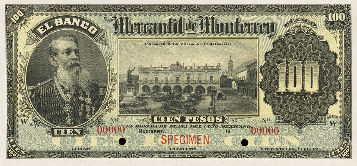 Front of Mexico pS356s: 100 Pesos from 1900