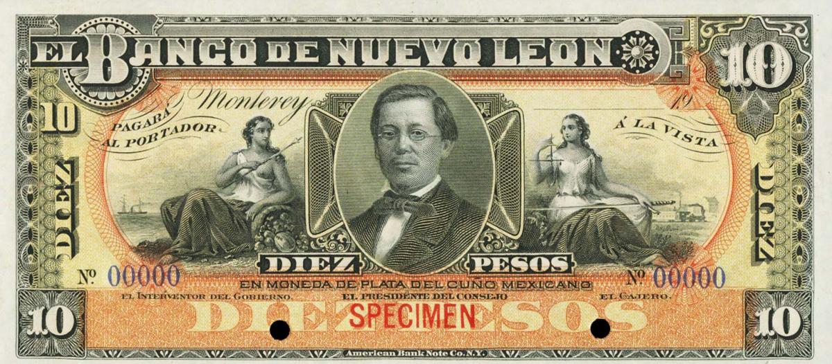 Front of Mexico pS361s: 10 Pesos from 1895