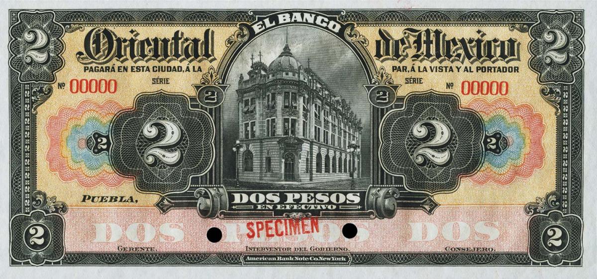 Front of Mexico pS380s: 2 Pesos from 1914