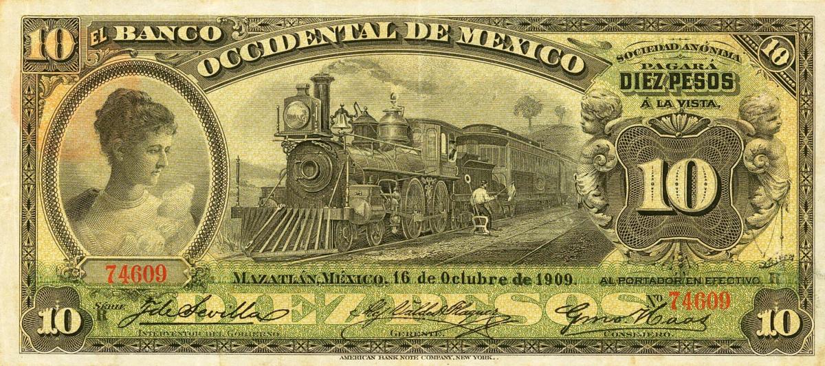 Front of Mexico pS409b: 10 Pesos from 1900