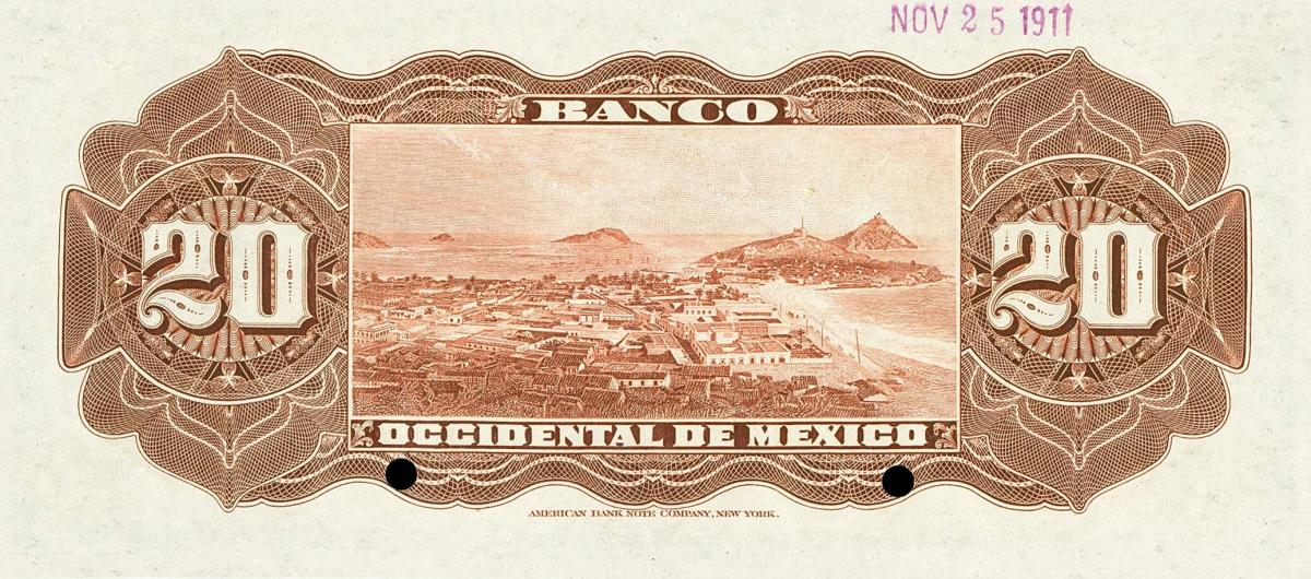 Back of Mexico pS410s: 20 Pesos from 1900