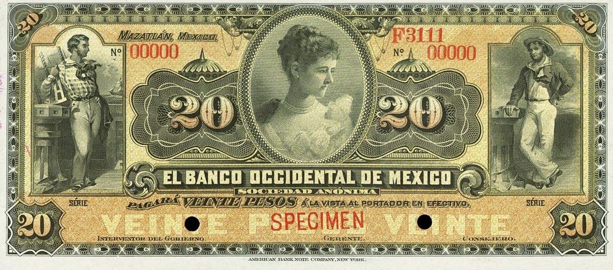 Front of Mexico pS410s: 20 Pesos from 1900