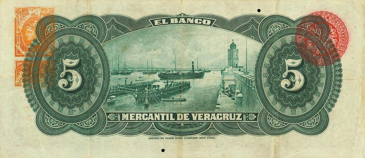 Back of Mexico pS437f: 5 Pesos from 1898