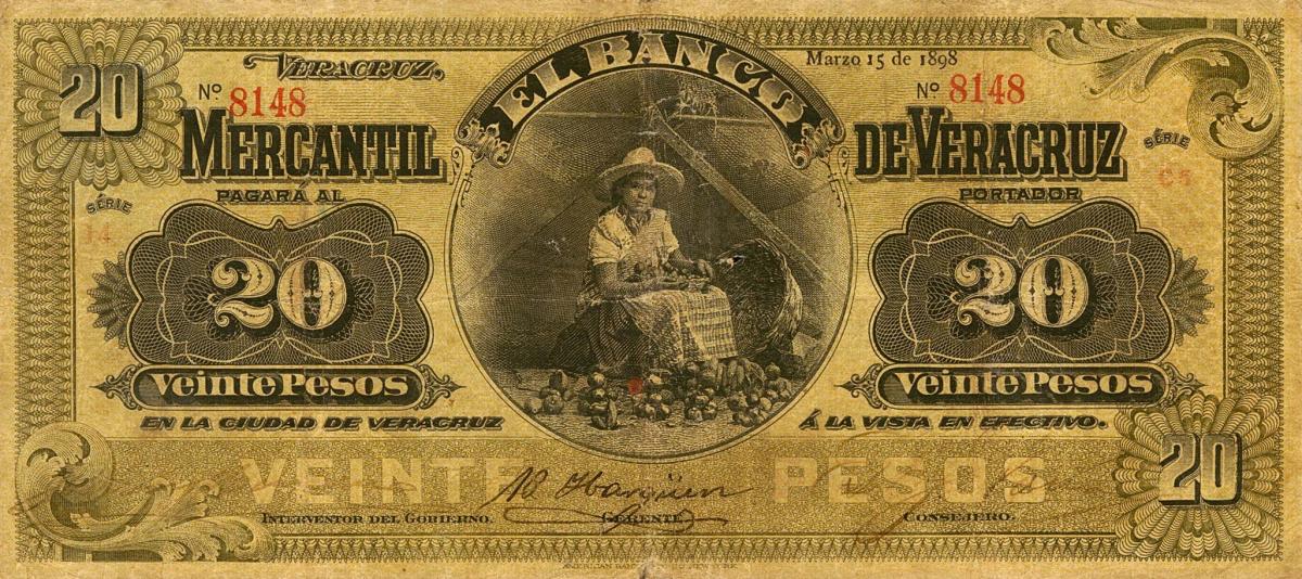 Front of Mexico pS440a: 20 Pesos from 1898