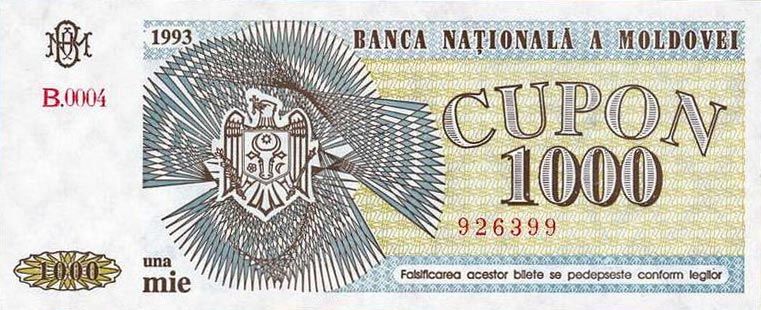 Front of Moldova p3: 1000 Cupon from 1993